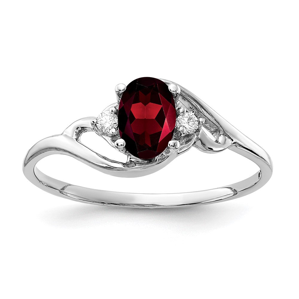 14k White Gold 6x4mm Oval Garnet Checker AA Diamond ring