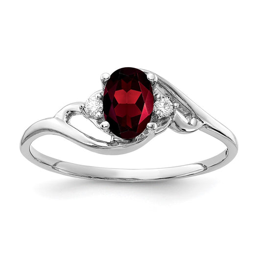 14k White Gold 6x4mm Oval Garnet A Real Diamond ring