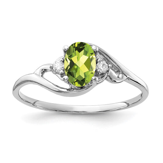 Solid 14k White Gold 6x4mm Oval Simulated Peridot VS CZ Ring