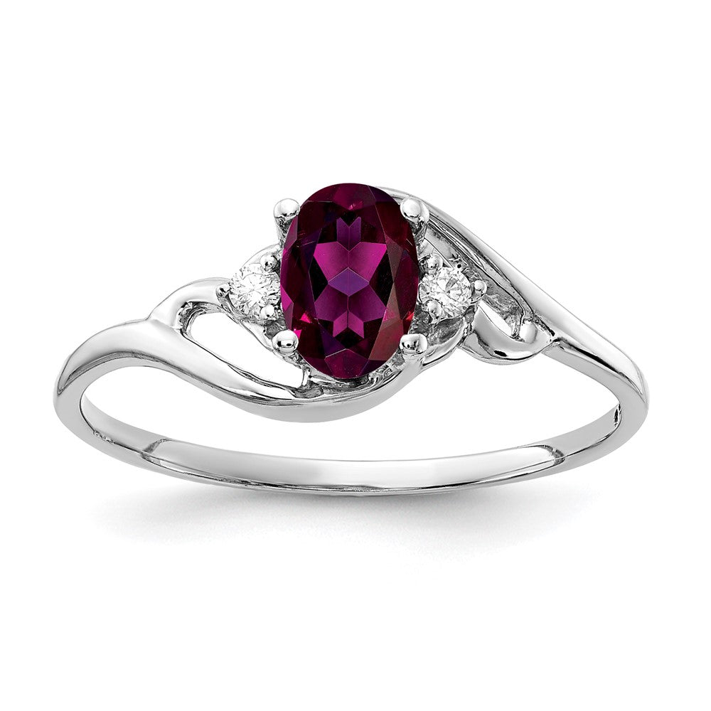 14k White Gold 6x4mm Oval Rhodolite Garnet AAA Diamond ring