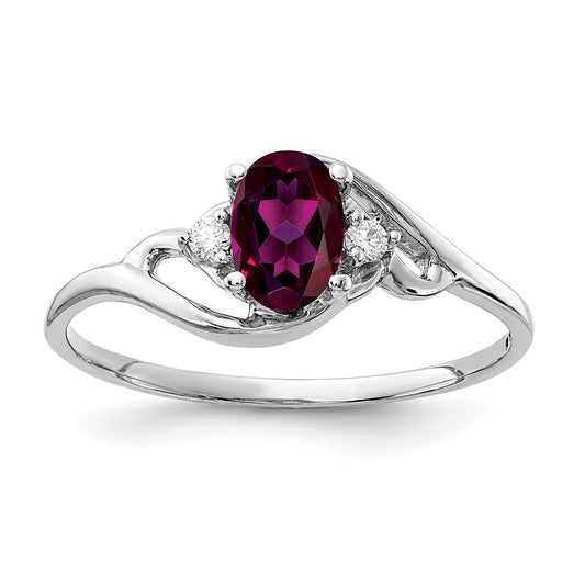 14k White Gold 6x4mm Oval Rhodolite Garnet AA Diamond ring