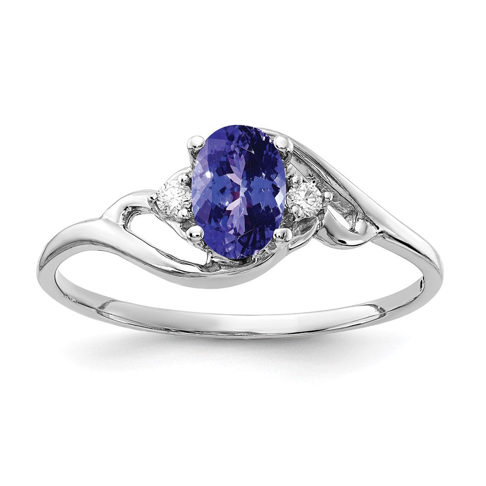 14k White Gold 6x4mm Oval Tanzanite AA Diamond ring