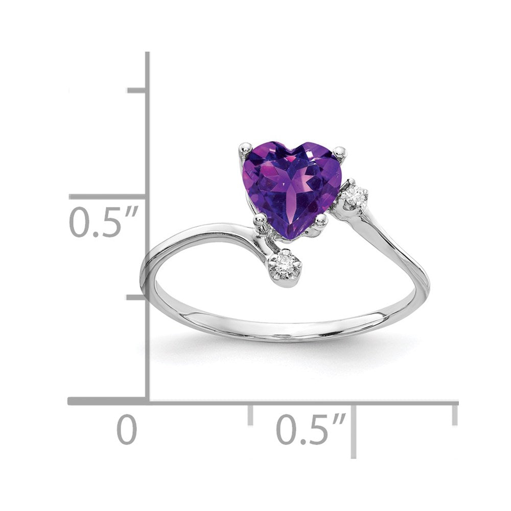 Solid 14k White Gold 6mm Heart Simulated Amethyst AA CZ Ring