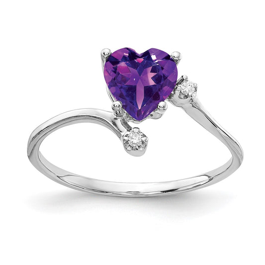 14k White Gold 6mm Heart Amethyst A Real Diamond ring