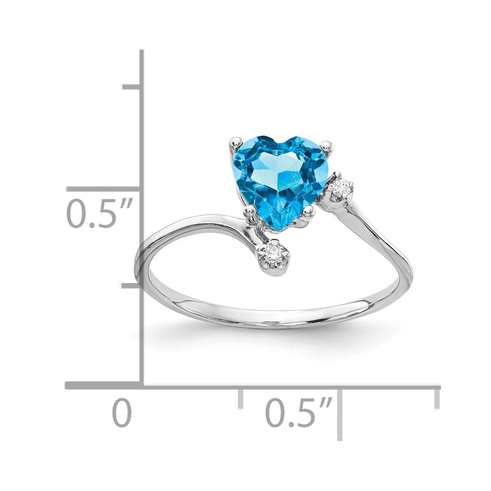 14k White Gold 6mm Heart Blue Topaz VS Diamond ring