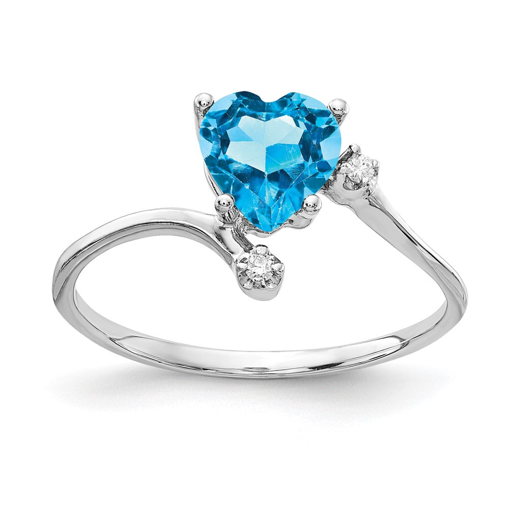 14k White Gold 6mm Heart Blue Topaz VS Diamond ring