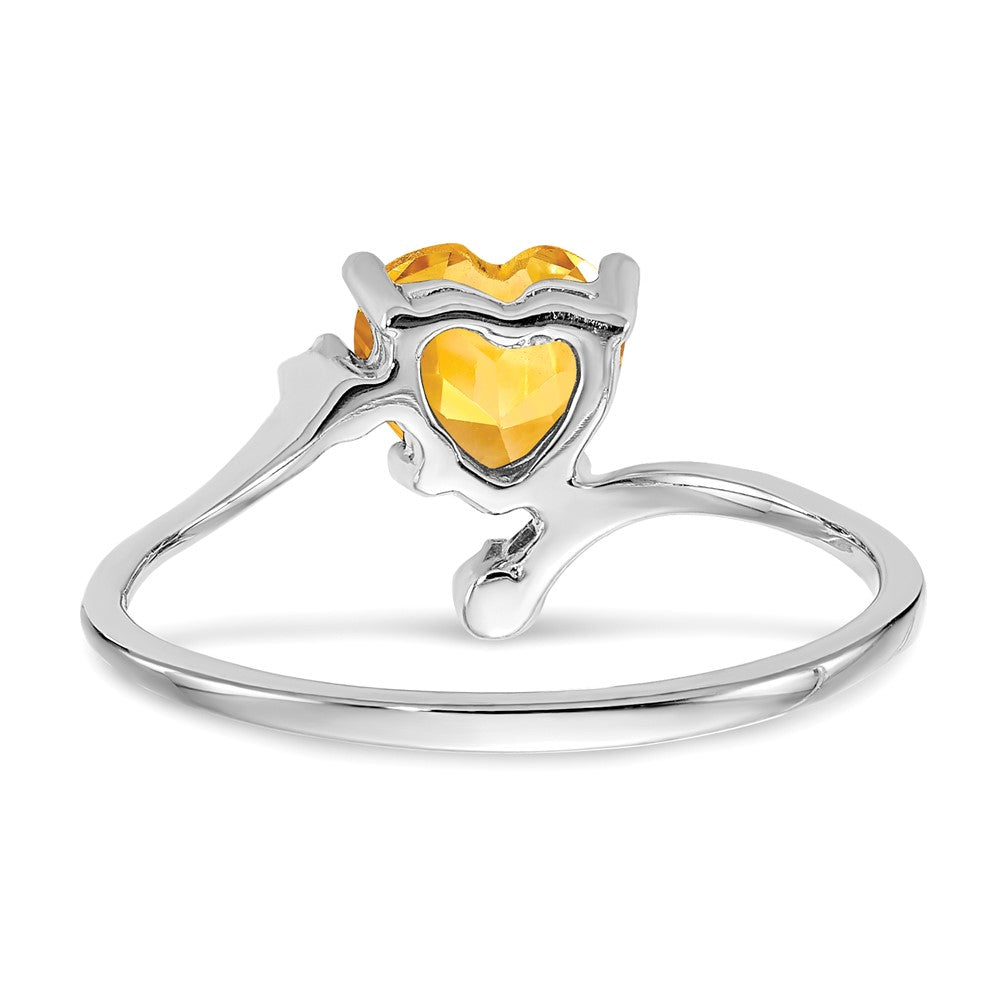 Solid 14k White Gold 6mm Heart Simulated Citrine AAA CZ Ring