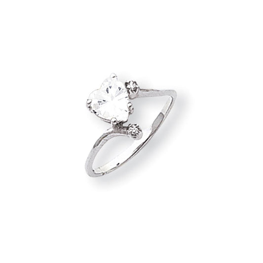 14k White Gold 6mm Heart Cubic Zirconia A Diamond ring