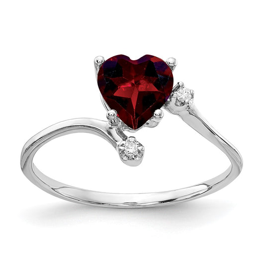 14k White Gold 6mm Heart Garnet AAA Diamond ring