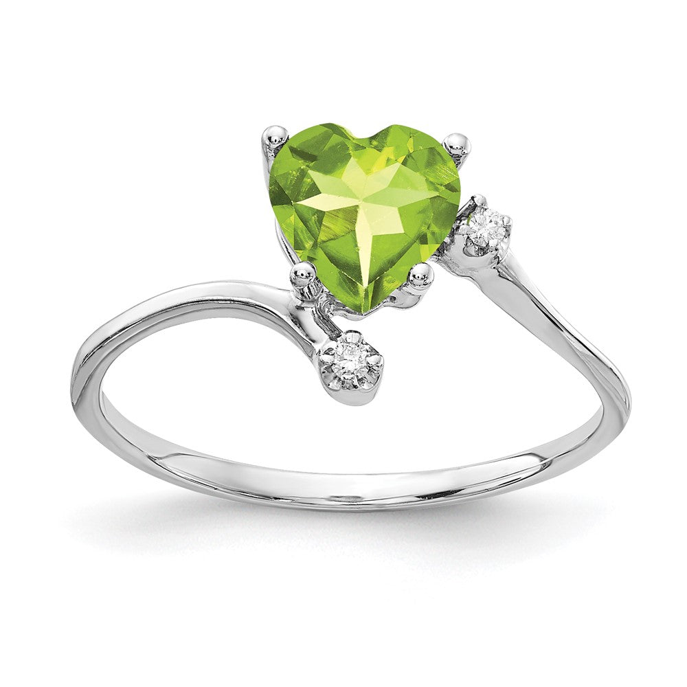 Solid 14k White Gold 6mm Heart Simulated Peridot A CZ Ring