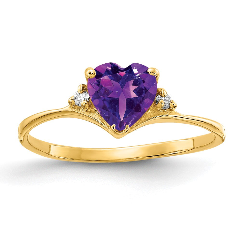 Solid 14k Yellow Gold 6mm Heart Simulated Amethyst A CZ Ring