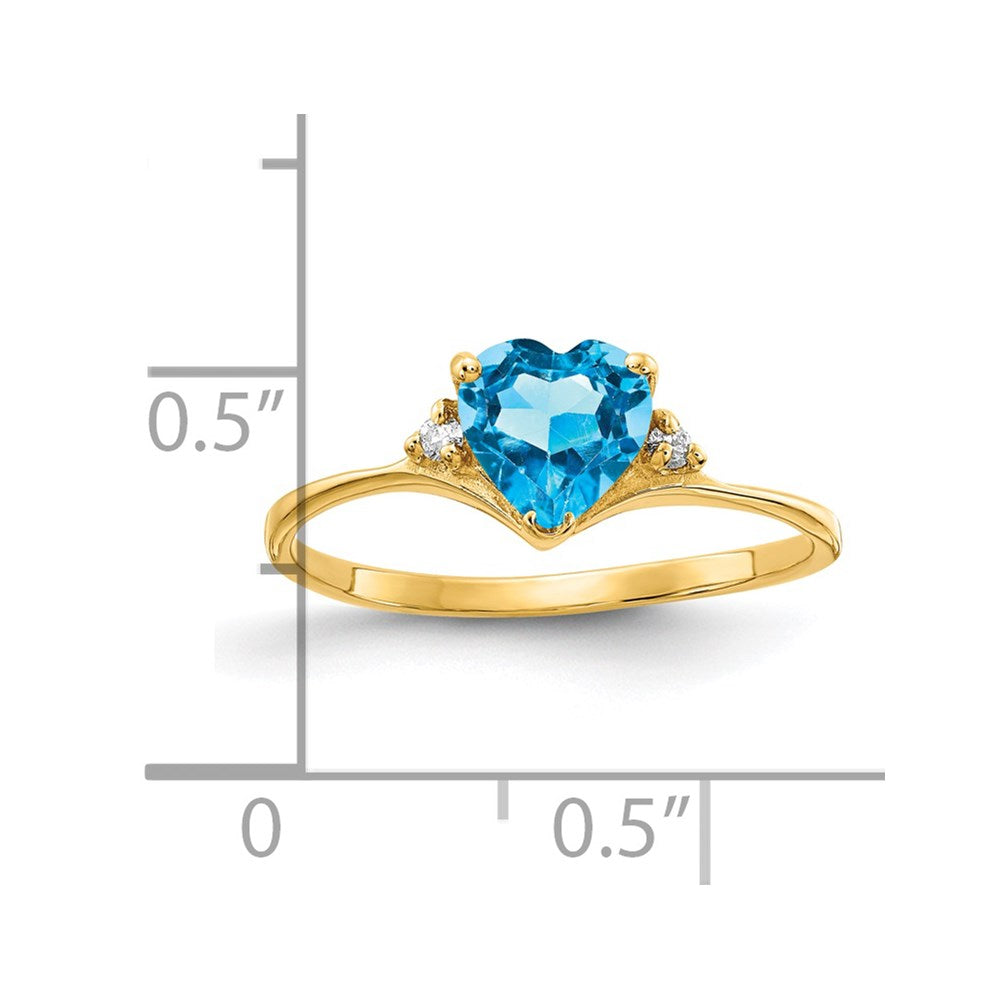 14k Yellow Gold 6mm Heart Blue Topaz AA Diamond ring