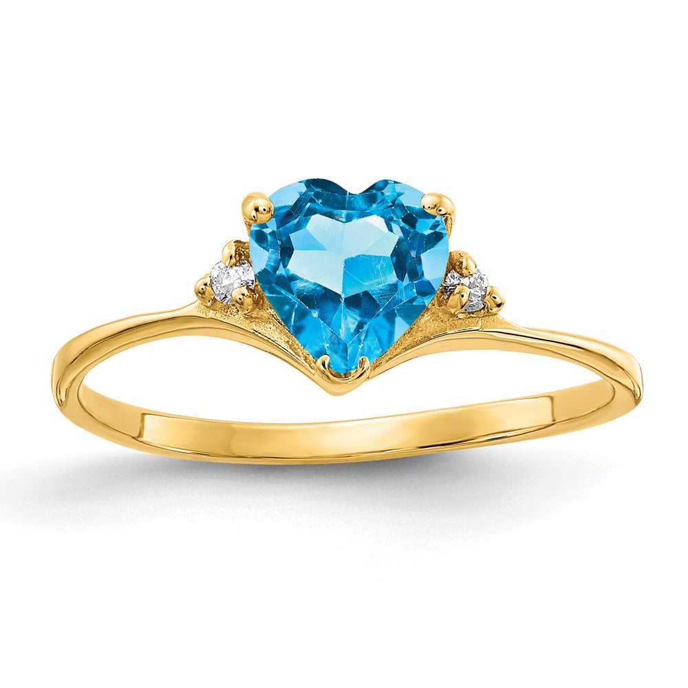 14k Yellow Gold 6mm Heart Blue Topaz AA Diamond ring