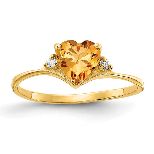 14K Yellow Gold Citrine Real Diamond Ring