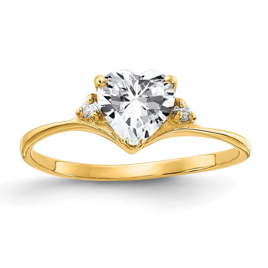 14k Yellow Gold 6mm Heart Cubic Zirconia AA Diamond ring