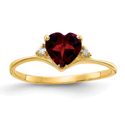 14K Yellow Gold 6mm Heart Garnet A Real Diamond ring