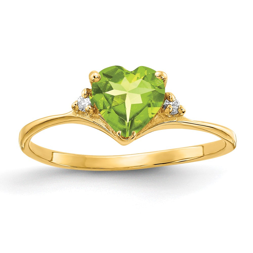 Solid 14k Yellow Gold 6mm Heart Simulated Peridot A CZ Ring