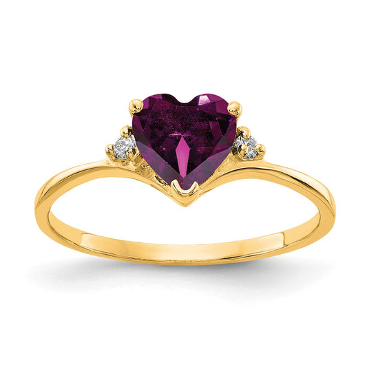 14k Yellow Gold 6mm Heart Rhodolite Garnet A Diamond ring