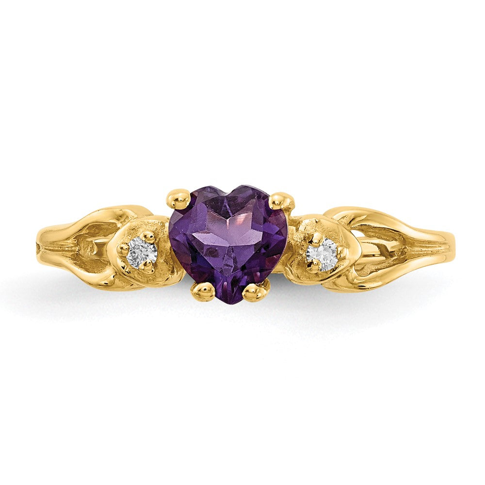 Solid 14k Yellow Gold 5mm Heart Simulated Amethyst AA CZ Ring