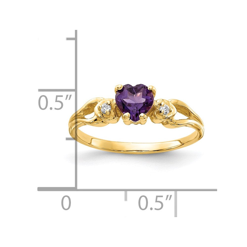 Solid 14k Yellow Gold 5mm Heart Simulated Amethyst AA CZ Ring