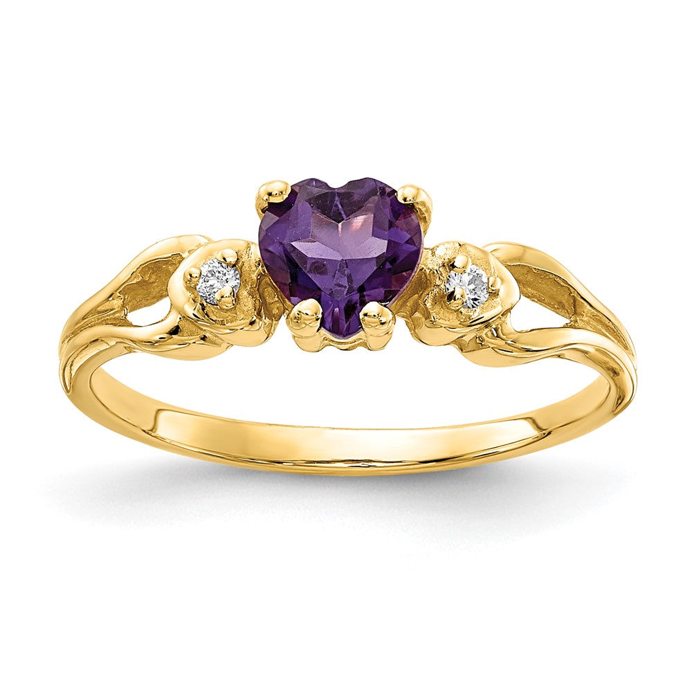 Solid 14k Yellow Gold 5mm Heart Simulated Amethyst VS CZ Ring