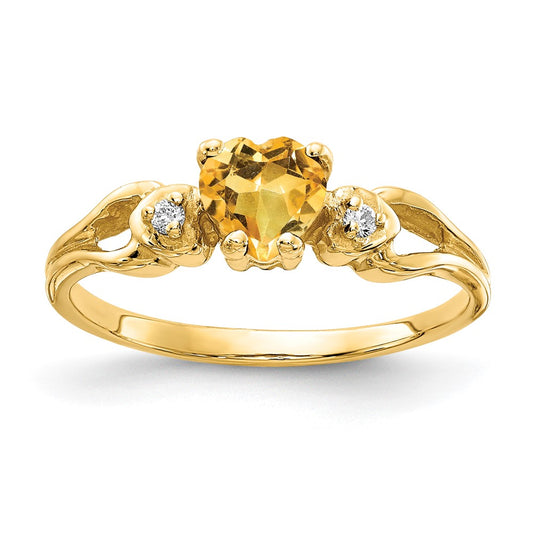 Solid 14k Yellow Gold 5mm Heart Simulated Citrine A CZ Ring