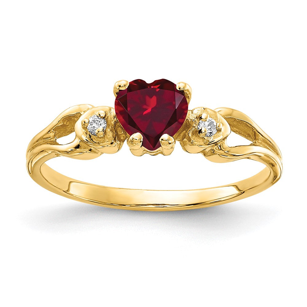 14K Yellow Gold 5mm Heart Created Ruby A Real Diamond ring