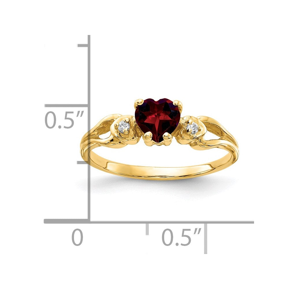 14k Yellow Gold 5mm Heart Garnet VS Diamond ring