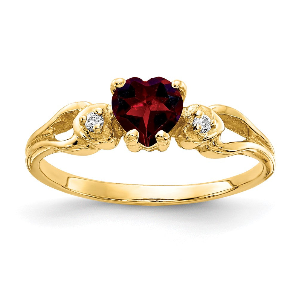 14k Yellow Gold 5mm Heart Garnet VS Diamond ring