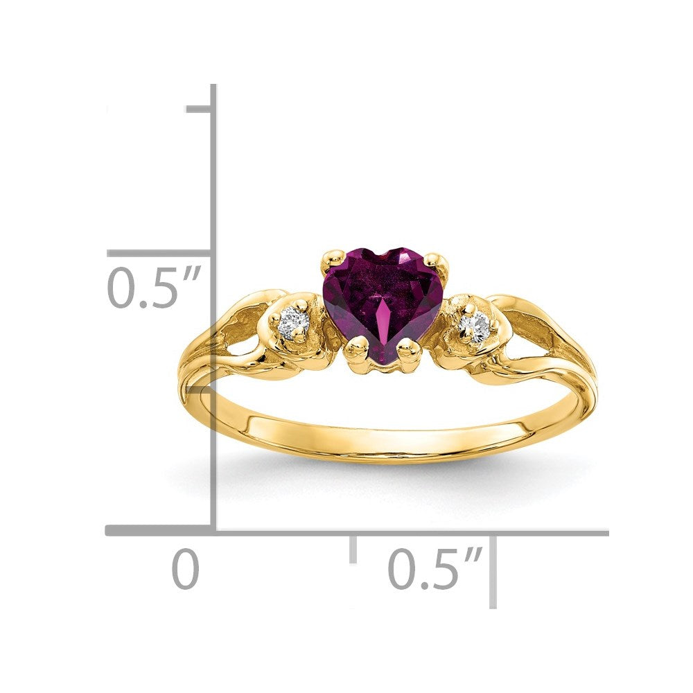 14k Yellow Gold 5mm Heart Rhodolite Garnet A Diamond ring