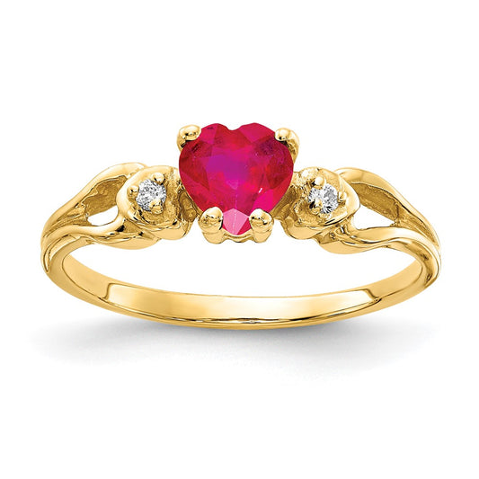 14K Yellow Gold 5mm Heart Ruby A Real Diamond ring