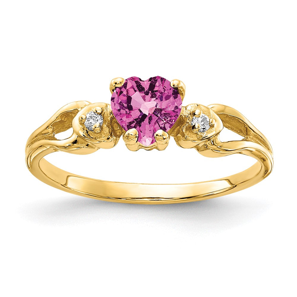 14k Yellow Gold 5mm Heart Pink Sapphire VS Diamond ring