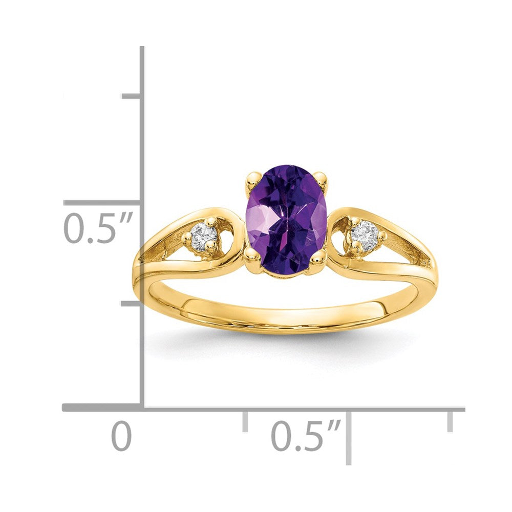 Solid 14k Yellow Gold 7x5mm Oval Simulated Amethyst AAA CZ Ring