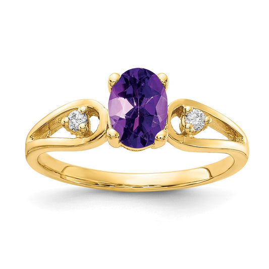 Solid 14k Yellow Gold 7x5mm Oval Simulated Amethyst VS CZ Ring