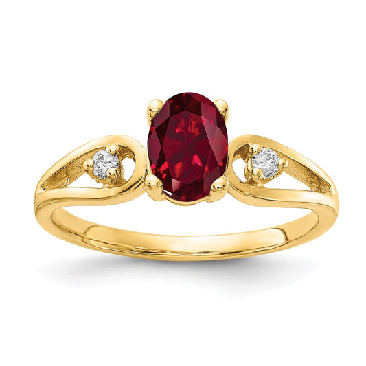 14K Yellow Gold 7x5mm Oval Created Ruby A Real Diamond ring