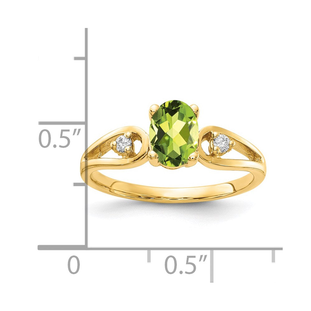 Solid 14k Yellow Gold 7x5mm Oval Simulated Peridot AAA CZ Ring