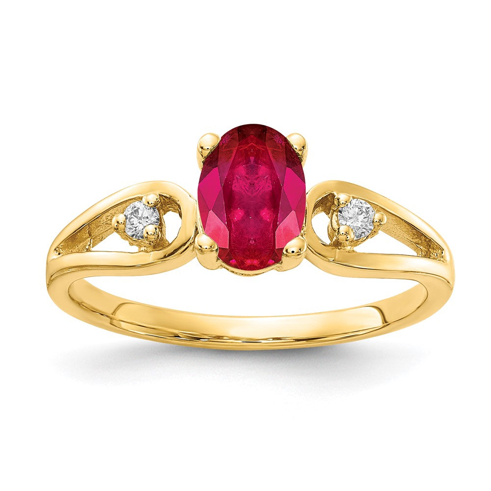 14K Yellow Gold 7x5mm Oval Ruby A Real Diamond ring