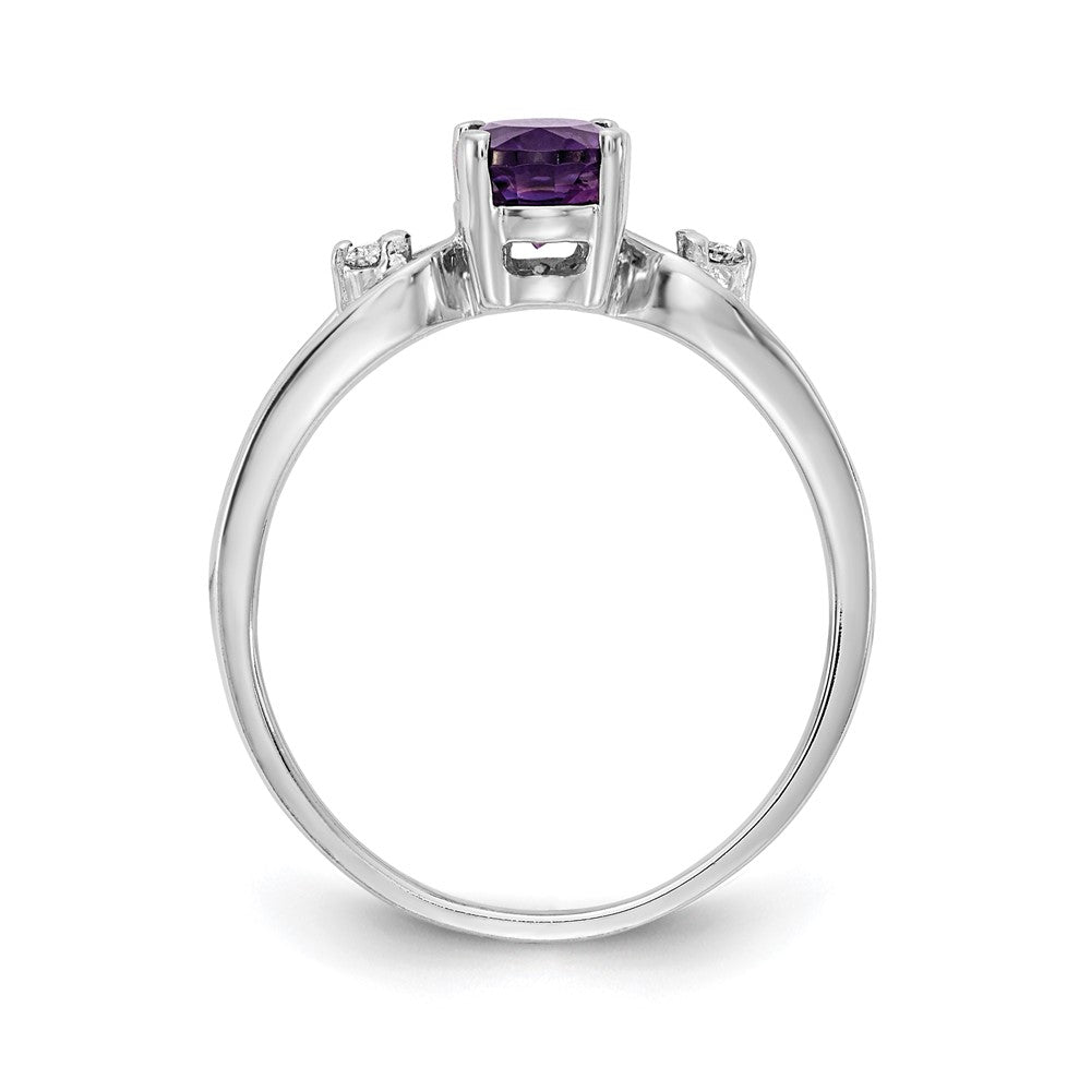 14k White Gold 7x5mm Oval Amethyst Checker AAA Diamond ring