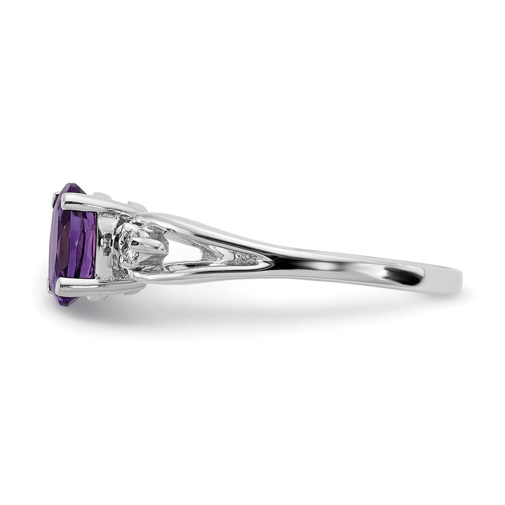 Solid 14k White Gold 7x5mm Oval Simulated Amethyst A CZ Ring