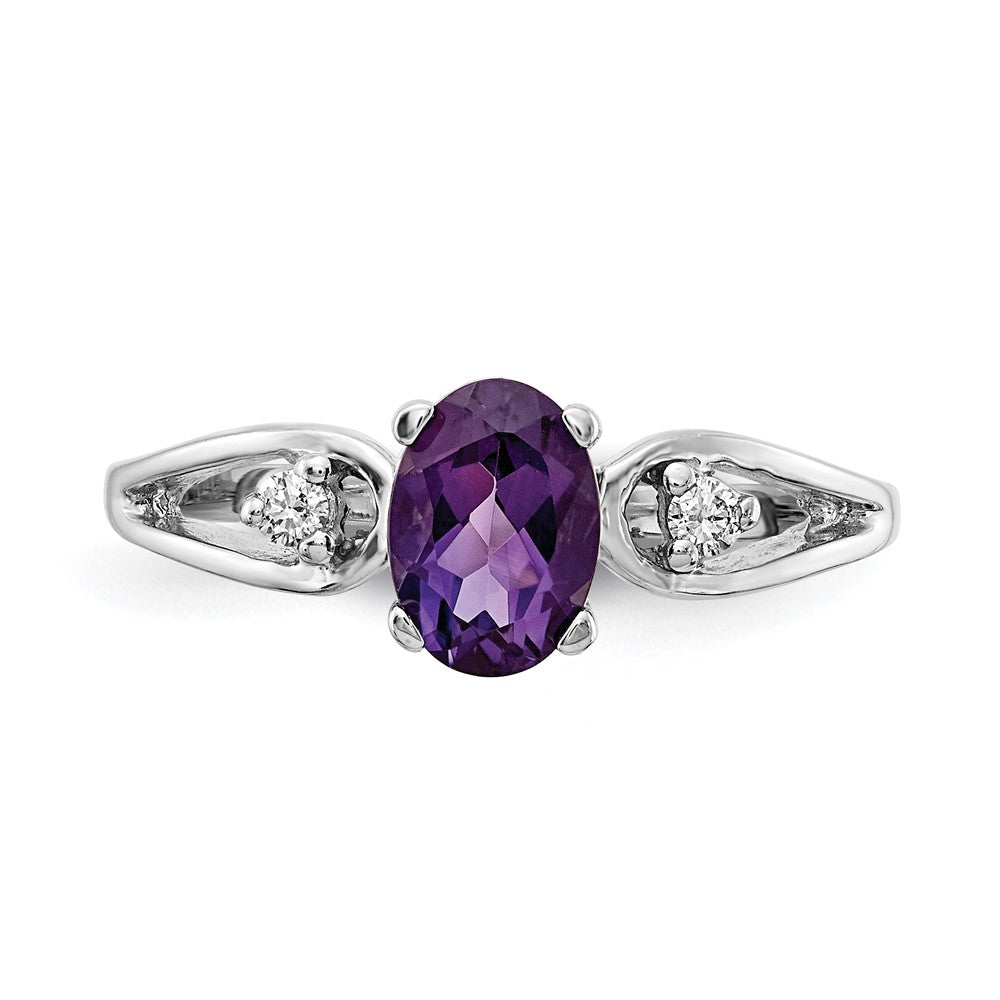 14k White Gold 7x5mm Oval Amethyst Checker AAA Diamond ring