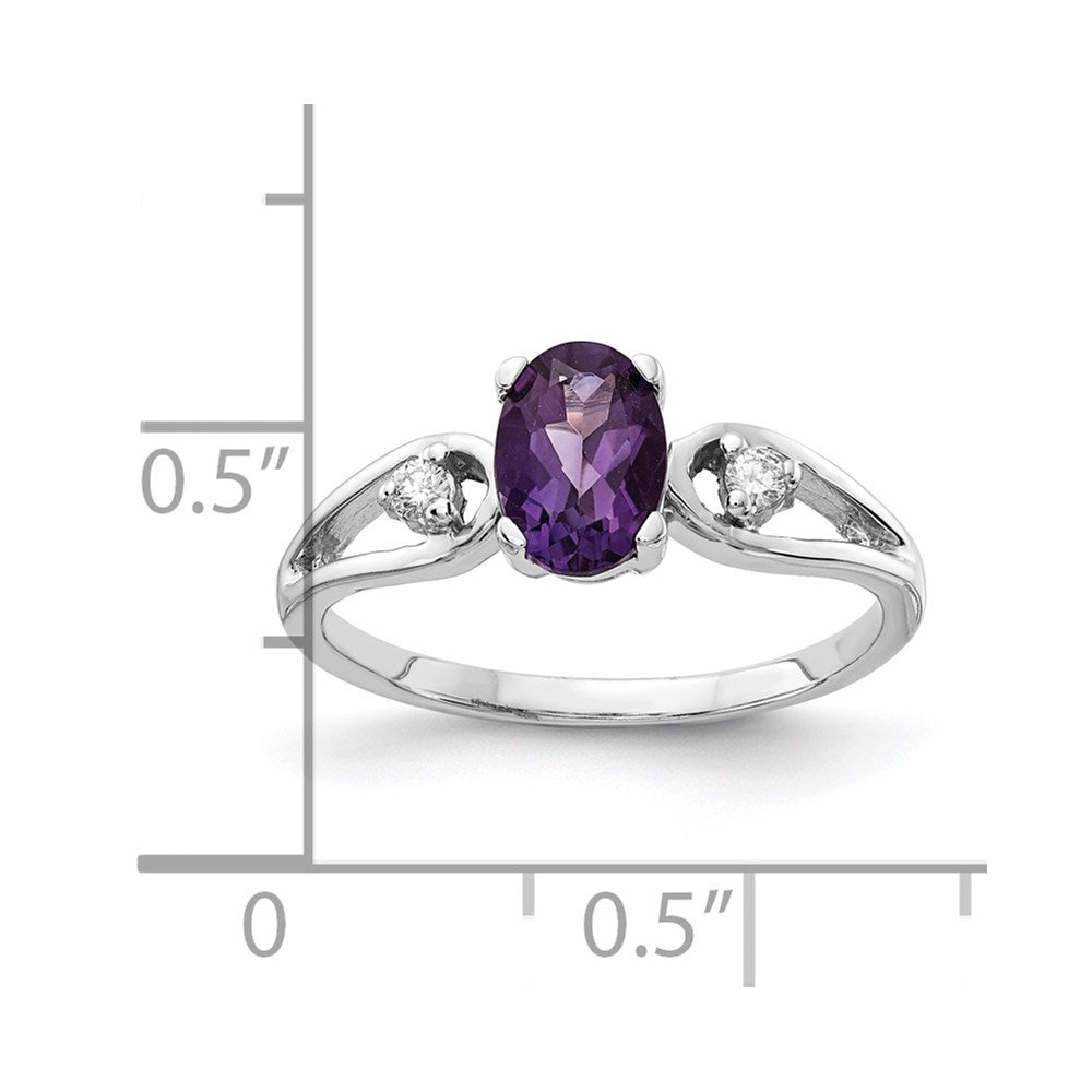 14k White Gold 7x5mm Oval Amethyst Checker AAA Diamond ring