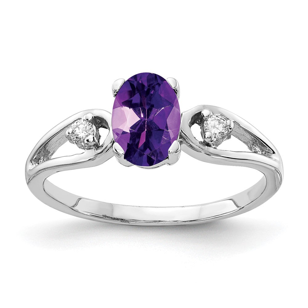 14k White Gold 7x5mm Oval Amethyst Checker AAA Diamond ring