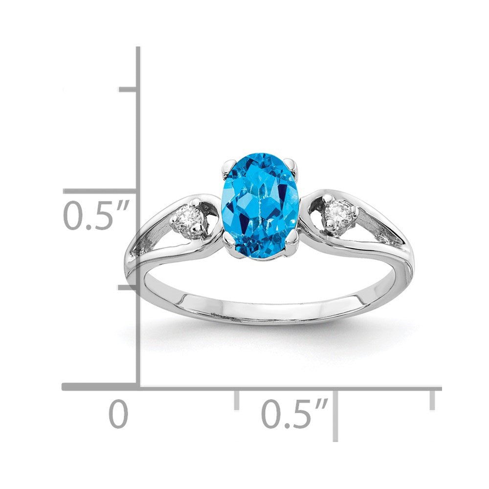 14k White Gold 7x5mm Oval Blue Topaz Checker VS Real Diamond ring