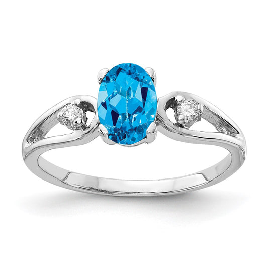 14k White Gold 7x5mm Oval Blue Topaz Checker VS Real Diamond ring