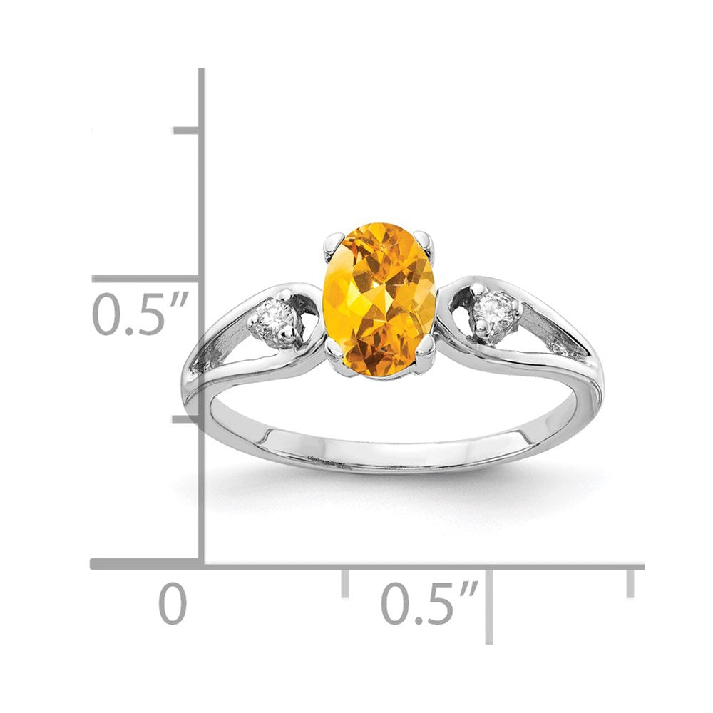 14k White Gold 7x5mm Oval Citrine VS Real Diamond ring