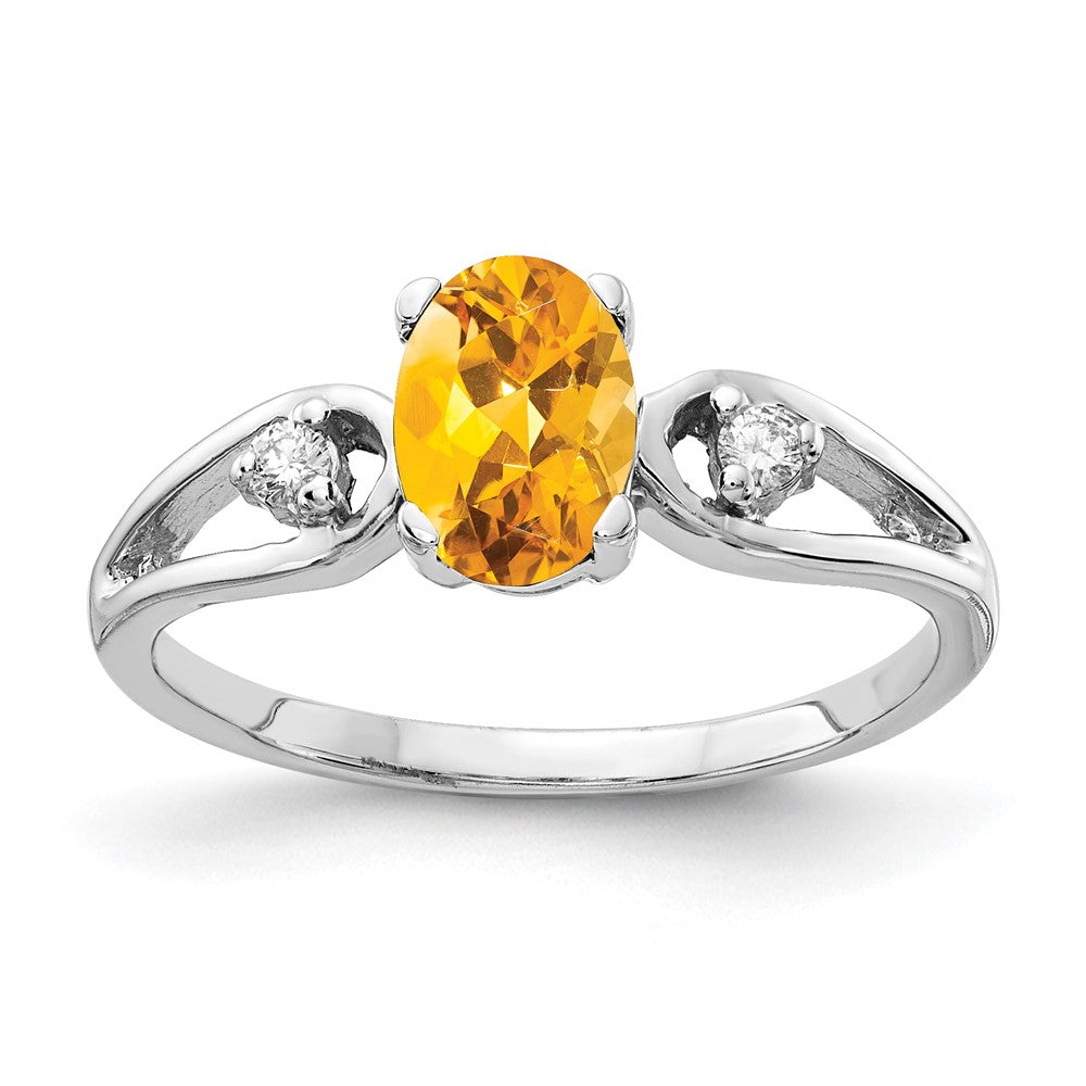 14k White Gold 7x5mm Oval Citrine Checker AA Real Diamond ring