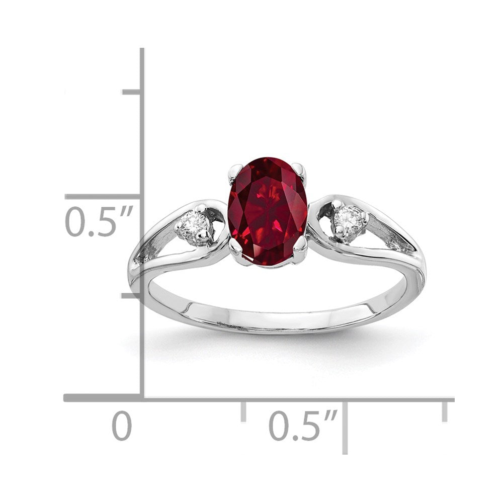 14k White Gold 7x5mm Oval Created Ruby AAA Real Diamond ring