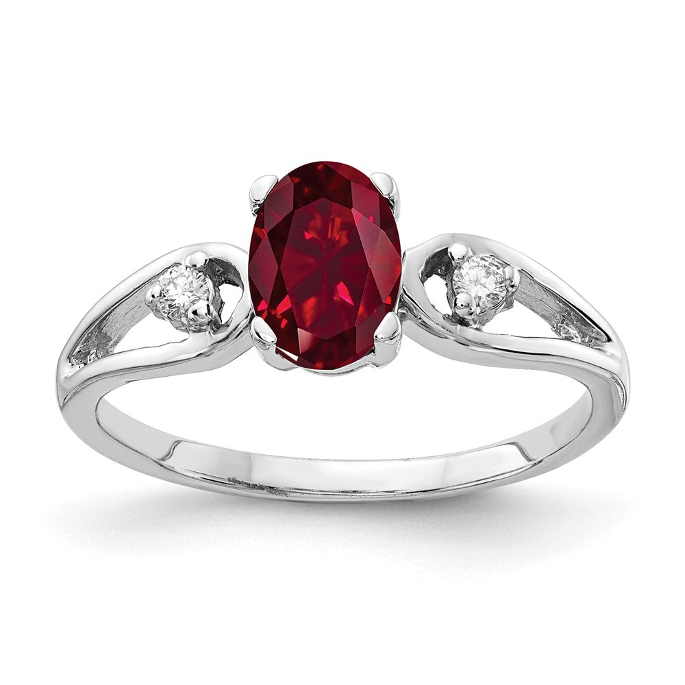 14k White Gold 7x5mm Oval Created Ruby AAA Real Diamond ring