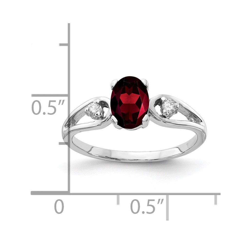 14k White Gold 7x5mm Oval Garnet Checker AAA Real Diamond ring