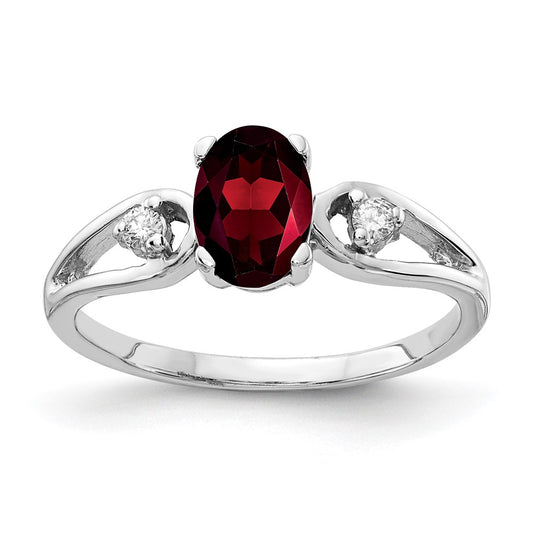 14k White Gold 7x5mm Oval Garnet AAA Real Diamond ring